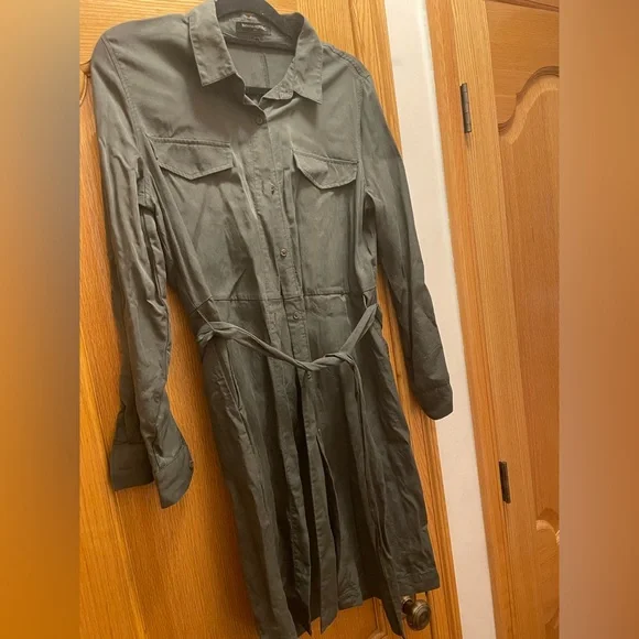 banana republic green shirt dress Stretch-Cotton Poplin Pintuck Shirt Dress